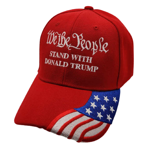 We the People Stand with Trump (w/flag bill) Embroidered Hat (Red)