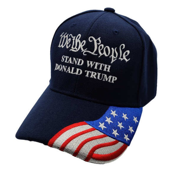 We the People Stand with Trump Custom Embroidered Hat w/Flag bill (Navy)